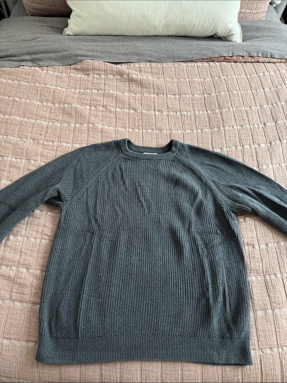 Men’s XXL 100% Cotton Charcoal Gray Fisherman Style Ribbed Sweater